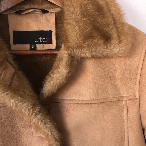 Utex Faux Shearling Long Coat Camel Tan Suede Plush Lined Full Length Medium - Picture 8 of 11